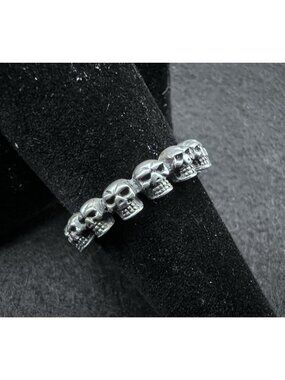 Vintage Sterling Silver Infinity Skull Band Ring Size 9 5.2g